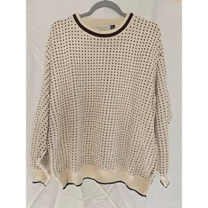 ANDHURST Mens XL‎ Cream Red Blue Geometric Knit Sweater Crew Neck
